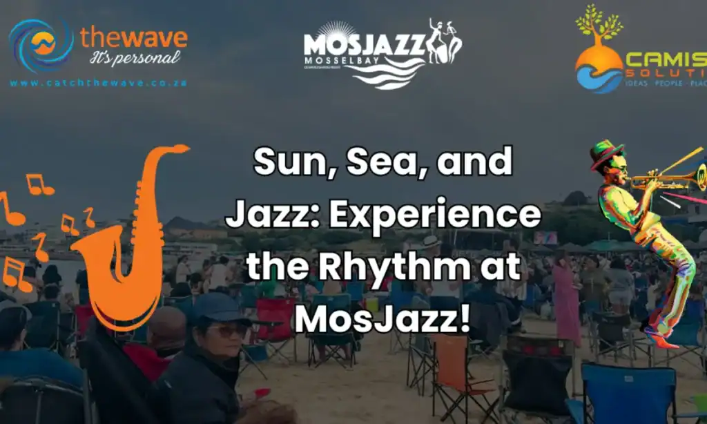 A poster for moss jazz reading sun, sea and jazz : Experience the rhytm at mosjazz