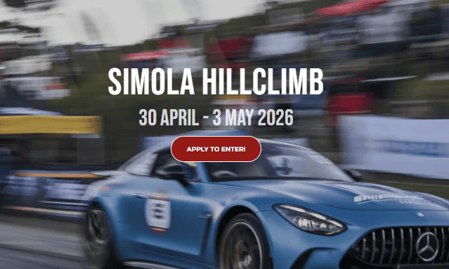 The Simola Hillclimb takes place from 30 April to the 3 May 2026 in knysna, garden route